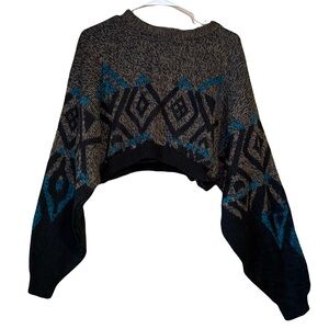 Black and Blue Patterned Cropped Sweater